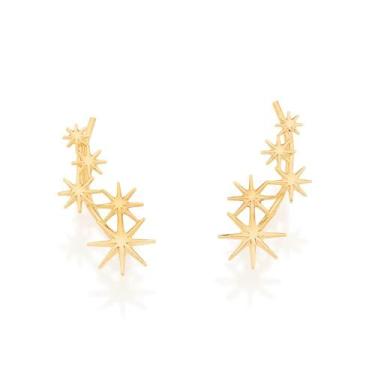 Imagem de Brincos Rommanel Grampo Estrela 8 Pontas Banhado Ouro 525675, Dourado