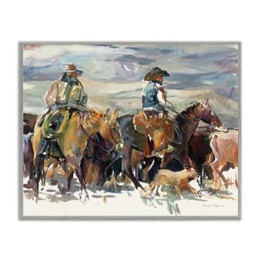 Imagem de Stupell Industries The Roundup Western Painting Framed Giclee Wall Art Design por Marilyn Borglum, moldura cinza, 14 x 11