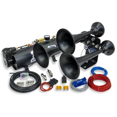 Imagem de HornBlasters Kit de buzina de trem Mini Outlaw de 3 litros - Sistema de ar compacto de 120 PSI - Fácil instalação - Som alto em vários tons - Kit de buzina de trem de 12 volts para caminhões