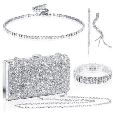Imagem de Conjunto de joias Kigeli Rhinestone Evening Clutch Bag Women Silver