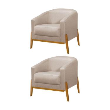 Imagem de Kit 2 Poltronas Living Base Em Madeira Maciça Flórida Linho Bege - Bege