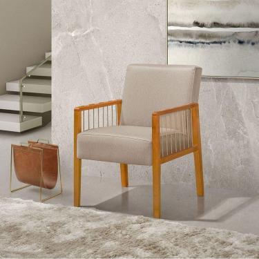 Imagem de Poltrona Decorativa Base Em Madeira Maciça E Corda Náutica Copacabana Linho Bege - Bege