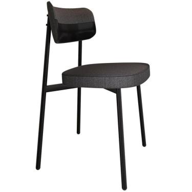 Imagem de Cadeira Estofada Para Sala De Jantar Astrid Preto C01 Linho Preto Courino Preto - Lyam Decor