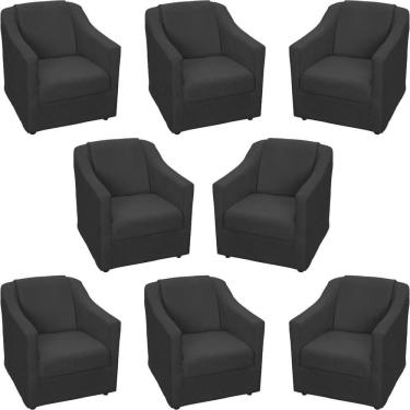 Imagem de Kit 8 Poltronas Mila Pé De Plástico Cromado - Preto Suede