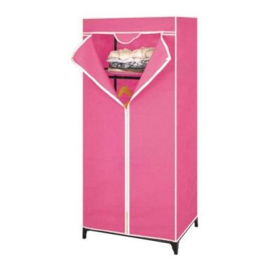 Imagem de Armario organizador portatil rosa com 9 prateleiras cabideiro e espaço