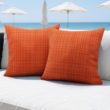 Imagem de HADEEONG Capas de almofada decorativas para ambientes externos, 45,7 x 45,7 cm, pacote com 2, textura de tecelagem, impermeável, capas de almofada para jardim, pátio, barraca, varanda, banco e sofá