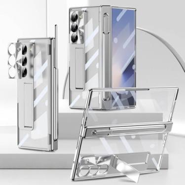 Imagem de Capa protetora de tela inteira com dobradiça transparente e magnética para Samsung Galaxy Z Fold 6 5 4 3 5G com caneta, prateada, para Galaxy Z Fold 5