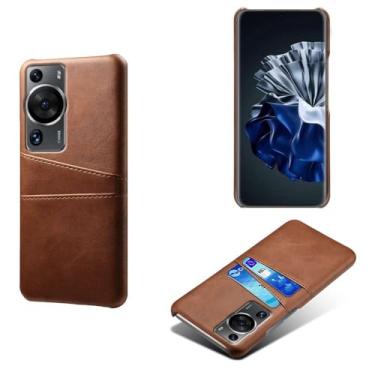 Imagem de Capas Compatível com HUAWEI P60 Pro,Caso de couro PU-Tampa de telefone a prova de choque com 2 slots de cartão,Proteção anti-impressão digital e anti-gota-Brown