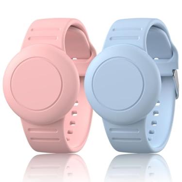 Imagem de Vancle Pulseira de silicone para crianças, airtag para suporte de airtag, pulseira ajustável à prova d'água antiperda para bebês, meninos e meninas, idosos (rosa + azul celeste)