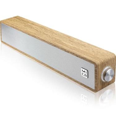 Imagem de Barra de som com fio para computador, alto-falantes de PC alimentados por USB; mini alto-falantes com controle de volume LED com fio de madeira MICA M30 para vários dispositivos (com entrada AUX e PC de 3,5 mm) (amarelo)