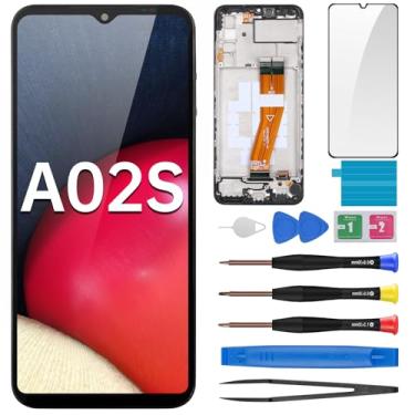 Imagem de BESJMYT Kit de ferramentas de reparo de vidro para Samsung Galaxy A02s, tela LCD, digitalizador sensível ao toque, com botão lateral de moldura, alto-falante, vibração, motor, vidro, reparo, kit
