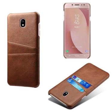 Imagem de Capas Compatível com Samsung Galaxy J7 Pro,Caso de couro PU-Tampa de telefone a prova de choque com 2 slots de cartão,Proteção anti-impressão digital e anti-gota-Brown
