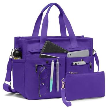 Imagem de Conjunto de sacolas femininas grandes de lona (2 peças) - Ideal para laptop, Hobo, Crossbody, bolsa, viagens, academia e trabalho, Roxa, Large