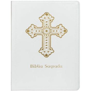 Imagem de Biblia Sagrada Catolica Ntlh, Cruz, Couro Soft Branca, Leitura Perfeita