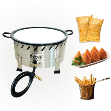 Imagem de Fritadeira Industrial a Gás em Aço Inox, 10L, Tacho N.18, para Pastel e Batatas (FRITADOR INOX MESA)