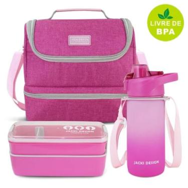 Imagem de Kit Bolsa Térmica Lancheira Necessaire Marmita Lanche Garrafa Squeeze 