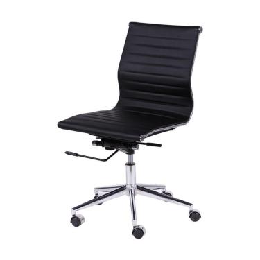 Imagem de Cadeira Giratória Baixa Office Esteirinha Em Pu Preto Base Rodízio Sem Braço