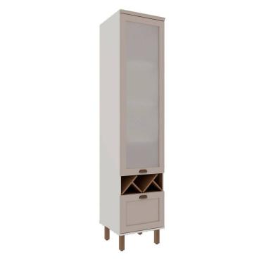 Imagem de Balcão Cristaleira para Sala de Jantar 1 Porta de Vidro Provençal 100% MDF Iluminata Branco/Cinza/Ébano