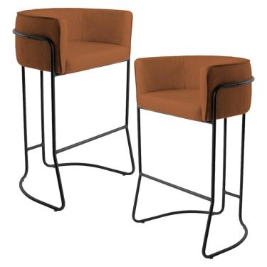 Imagem de Kit 02 Banquetas Decorativas Fixa Base de Aço Preto Betina D02 Veludo Telha C-262 - Lyam Decor