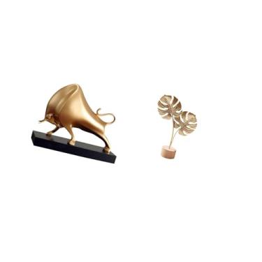Imagem de Fenteer Escultura de Touro, Decoração para Casa, Decoração de Mesa, Artesanato, Estátua Abstrata de Boi, Estatueta de Gado, Folha de Metal, Ornamento Criativo
