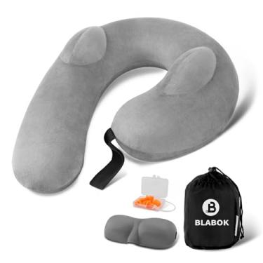 Imagem de Travesseiro inflável de pescoço para viagem, suporte de cabeça e pescoço, travesseiro de pescoço de viagem para avião, trem, carro, escritório, casa, capa lavável (preto)