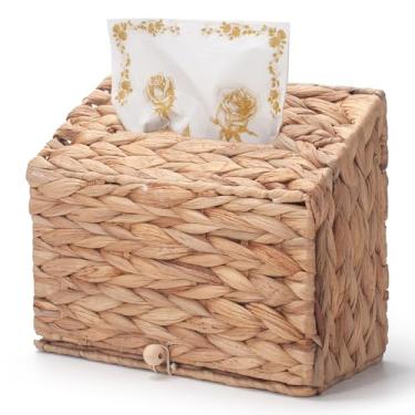 Imagem de Capa de caixa de lenços de jacinto de água compatível com toalhas de mão de papel descartáveis Trapézio Suporte de caixa de lenços de tecido decorativo para mesa de banheiro (26 cm C x 11 cm L x 20 cm