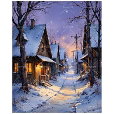 Imagem de Kit de pintura de inverno por números para adultos – Pintura de rua noturna com neve DIY em tela 40,6 x 50 cm, conjunto de tinta acrílica, adequado para iniciantes, arte para decoração de casa ou