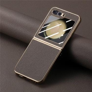 Imagem de Capa de telefone dura de couro para Samsung Galaxy Z Flip 5 Flip5 5G Capa de outono, marrom cinza, para Galaxy Z Flip5