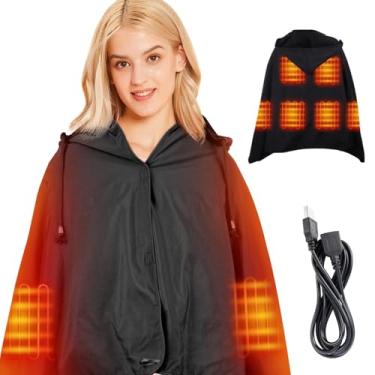 Imagem de DUKUSEEK Cobertor aquecido à prova d'água, cobertor elétrico de lã de 5 V com capuz, tapete de estádio à prova de vento para acampamento, piquenique, esportes, futebol, shows, 143 x 91 cm, preto sem