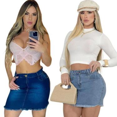Imagem de Kit Com 2 Saias Jeans Feminina Básica Com Estilo Tradicional Verão de 