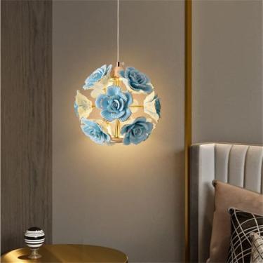 Imagem de Lâmpada Pingente de Flor de Rosa Contemporânea LED Americana Pastoral Cerâmica Restaurante Quarto Bar Balcão Cloakroom Corredor Luz (B 1 luz)