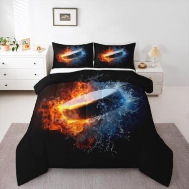 Imagem de Jogo de cama casal de hóquei no gelo, vermelho e azul, para crianças, meninas, meninos, bola de hóquei, para decoração de quarto de esportes de inverno