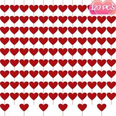 Imagem de 120 peças de corações de feltro, decorações de Dia dos Namorados, 12 peças guirlanda de coração, sem bricolage, faixa de coração vermelha, decoração de festa de dia dos namorados, decoração de festa