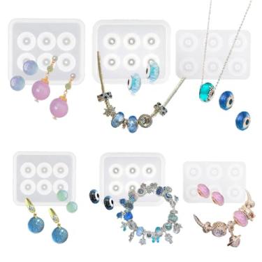 Imagem de SWUAVD Kit de moldes de resina com orifícios, 6 peças de moldes de silicone com furos de losango, para contas de resina UV, faça você mesmo, pulseira de pedras preciosas, colar, brincos, joias, argila