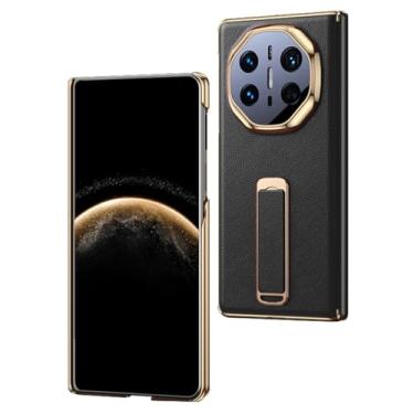 Imagem de FWYANZH Capa de couro genuíno para Huawei Mate X6, capa traseira magnética de telefone invisível com alça de mão suporte com tudo incluído, dobradiça para câmera à prova de choque, preta, Mate X6