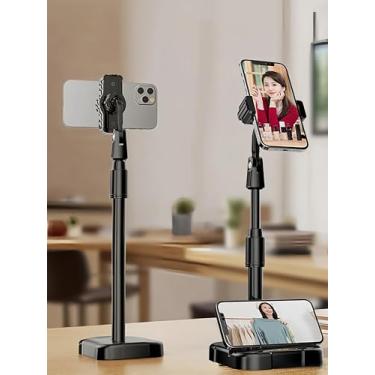 Imagem de 1 suporte de telefone para mesa, suporte ajustável de altura angular para mesa, suporte de webcam de mesa, design ergonômico, para dispositivos smartphones, acessórios de mesa de escritório (preto)