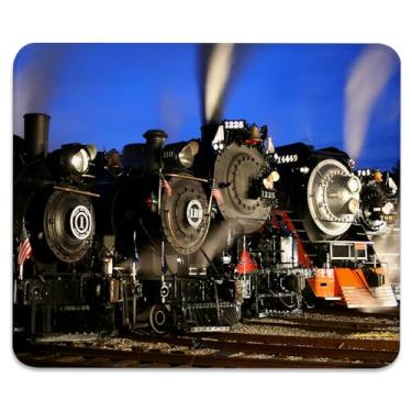 Imagem de Mouse pad antiderrapante para jogos e escritório com bordas costuradas 24 x 19 cm - locomotivas a vapor ao anoitecer, visão noturna de trens históricos, tapete de mesa de superfície de tecido liso