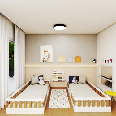 Imagem de Conjunto com 2 Camas Infantil Montessoriana Solteiro Cori Yescasa Branco/Carvalho Mel