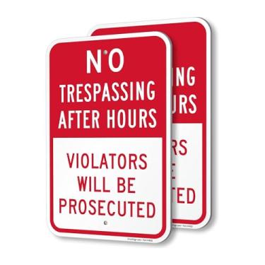 Imagem de SmartSign Placa No Trespassing After Hours Violators Prosecuted - Pacote com 2, 30,5 cm x 45,7 cm, composto de alumínio de 80 mm de espessura (ACM), furos pré-perfurados, vermelho e branco, feito nos