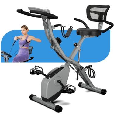 Imagem de Bicicleta ergométrica interna para idosos, bicicleta ergométrica dobrável 5 em 1 com resistência magnética de 16 níveis e passeio em três posições, capacidade de 150 kg, volante de 3 kg, encosto de