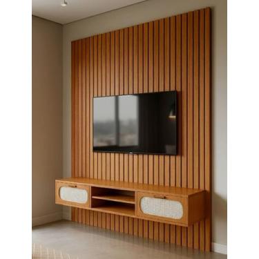 Imagem de Rack Com Painel Ripado Santorini Para Sala 1.80m Com 2 Gavetas Moderna