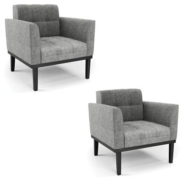 Imagem de Poltrona Base De Madeira Fixa Preto Kit 2 Elisa Linho Grafite A26 D03 - D'rossi