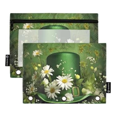 Imagem de Wassud Chapéu verde e flores brancas, pacote com 2 pastas, pastas de bolso com 3 furos, pasta organizadora para casa, escritório
