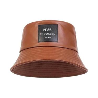 Imagem de Chapéu Bucket Unissex De Couro PU Estilo Brooklyn Para Viagem Ao Ar Li