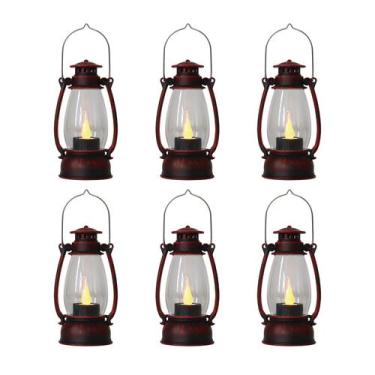 Imagem de Mini lanternas Reperla 5" com LED vermelho rústico, pacote com 6