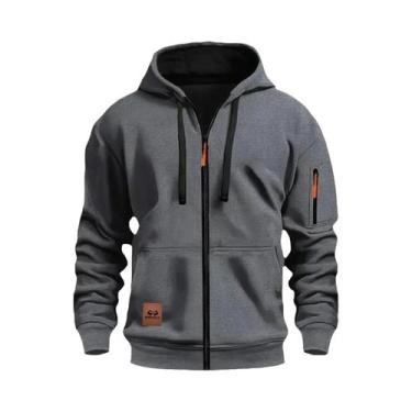 Imagem de Jaqueta De Moletom Casual Masculina Com Capuz E Zíper, Bolsos, Leve, S