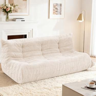 Imagem de HABUTWAY Bean Bag Cadeiras Fireside Lazy Floor Sofá, Soft Teddy Fleece 3 Lugares com Enchimento de Espuma de Alta Resiliência, Pufe para Sala de Estar, Quarto, Escritório (Bege)
