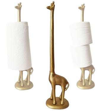 Imagem de Girafas Suporte de toalha de papel de ferro fundido Suporte de papel higiênico engraçado para o chão ou balcão na cozinha ou banheiro Bronze rústico