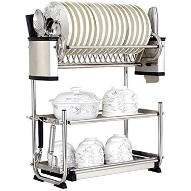 Imagem de Escorredor de pratos de aço inoxidável 304 de 3 camadas de utensílios de cozinha rack de drenagem de parede sem perfuração rack de armazenamento Sier com suporte de faca suporte de pauzinhos ajudante