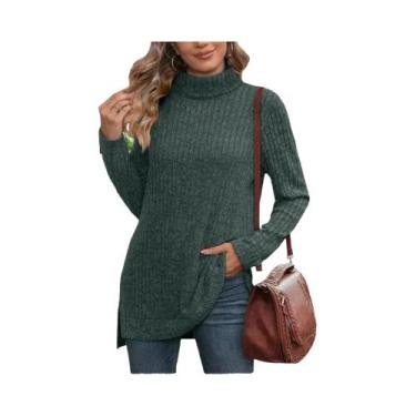 Imagem de Suéter Feminino De Outono Quente E Grosso Com Gola Alta Listrada, Pulô